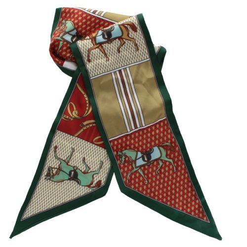 Equestrian Print Vintage Style Scarf (green and brown)